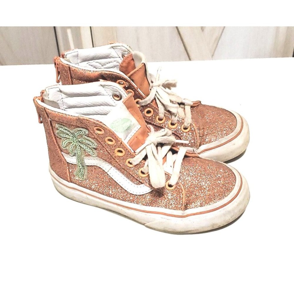 Vans SK8-Hi Zip Sequin Patch Girl's Shoes Kids Youth Size 11 Glitter Palm Tree